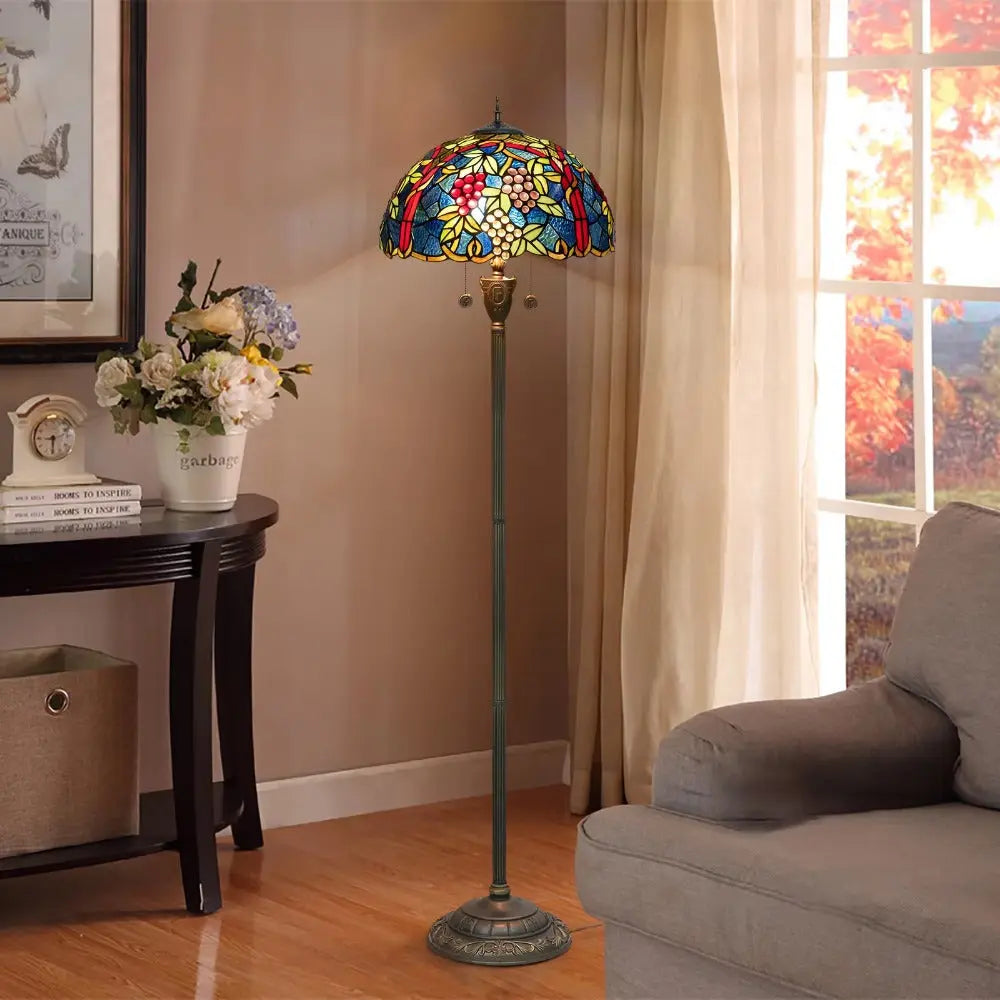 Dia43cm Stained Glass Grape Fruit Art Lampshade Tiffany Standing Floor Lamp - CTL