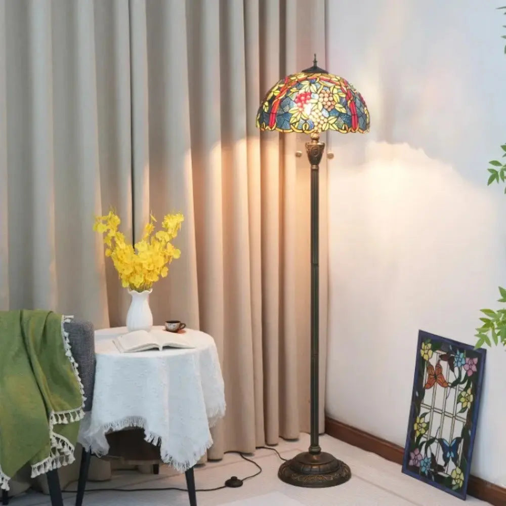 Dia43cm Stained Glass Grape Fruit Art Lampshade Tiffany Standing Floor Lamp - CTL