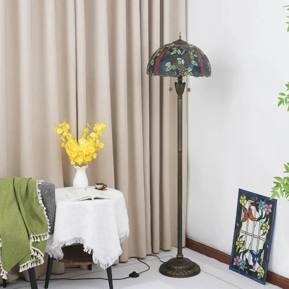 Dia43cm Stained Glass Grape Fruit Art Lampshade Tiffany Standing Floor Lamp - CTL