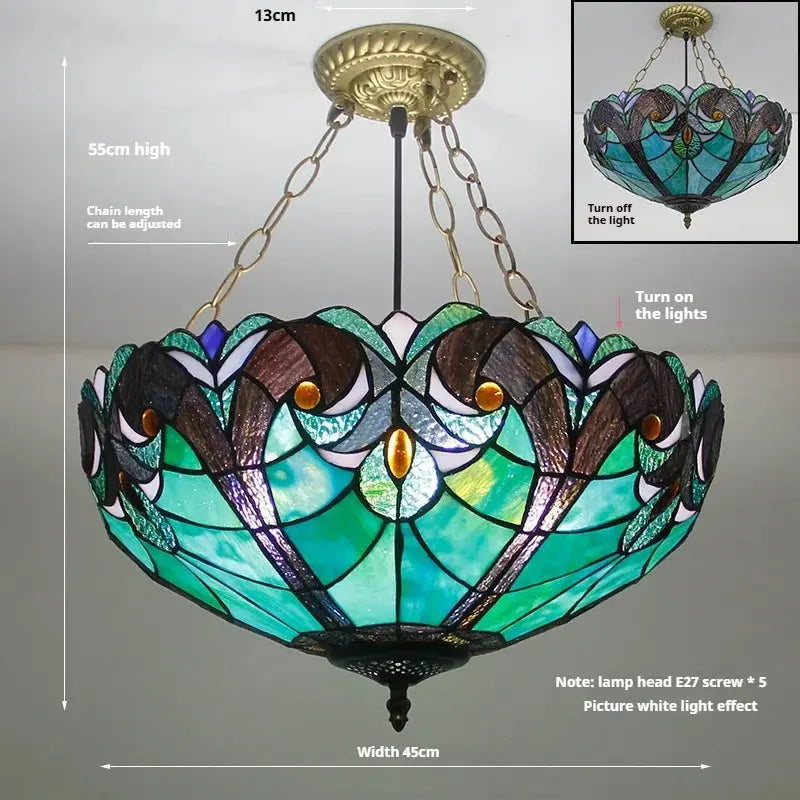 Dia45cm Stained Glass Tiffany Style Chandelier With Green Lampshade - CTL