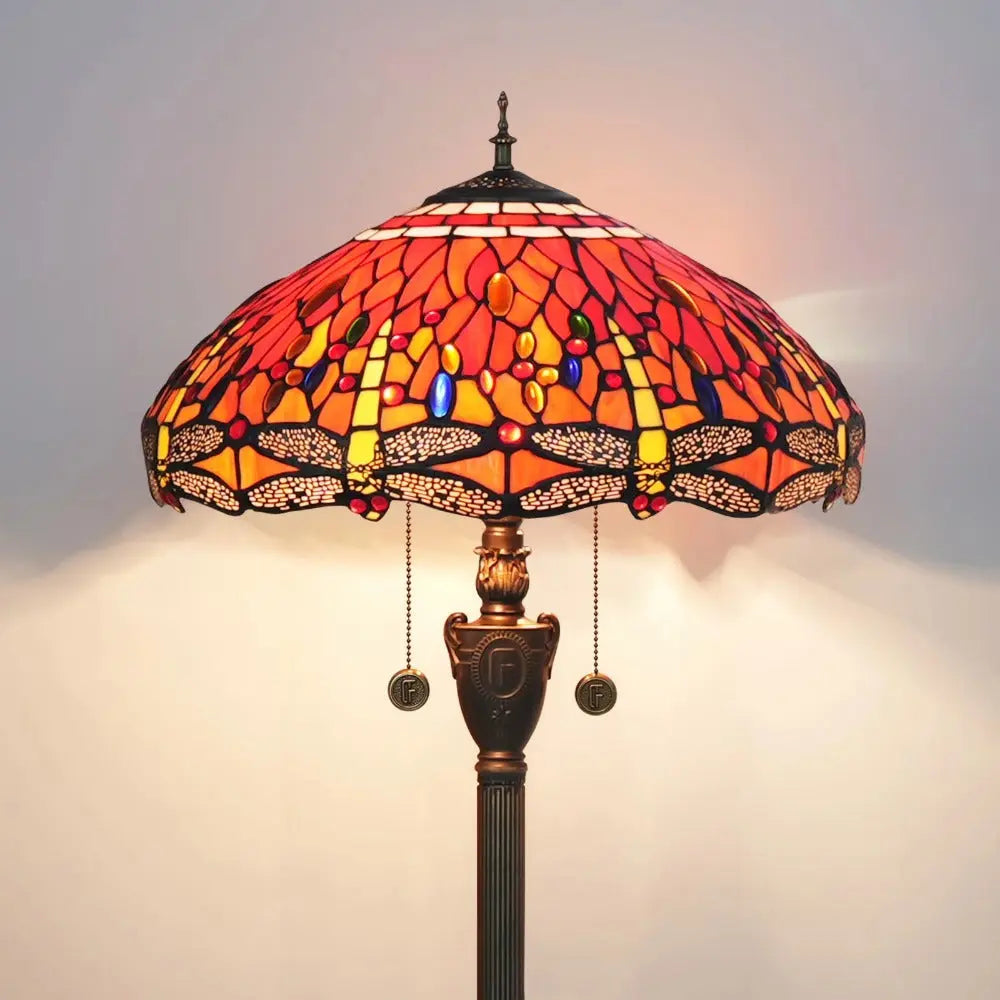 Dia45cm Stained Glass Red Dragonfly Lampshade Vintage Tiffany Floor Lamps for Sale - CTL