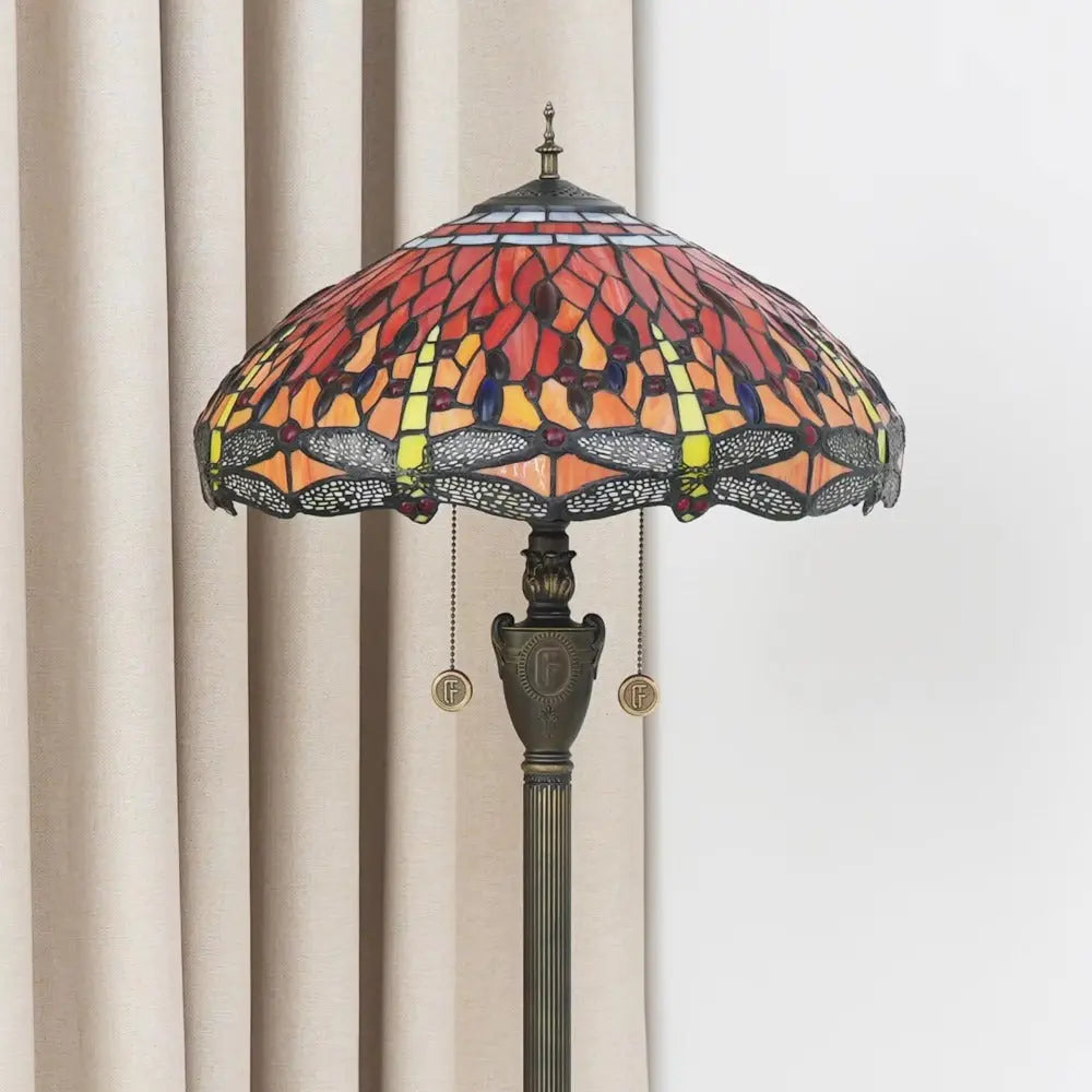 Dia45cm Stained Glass Red Dragonfly Lampshade Vintage Tiffany Floor Lamps for Sale - CTL