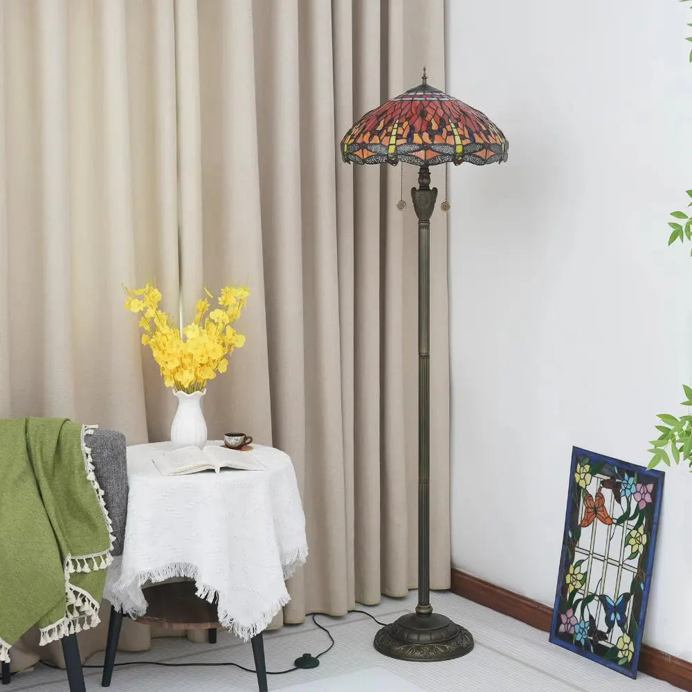Dia45cm Stained Glass Red Dragonfly Lampshade Vintage Tiffany Floor Lamps for Sale - CTL