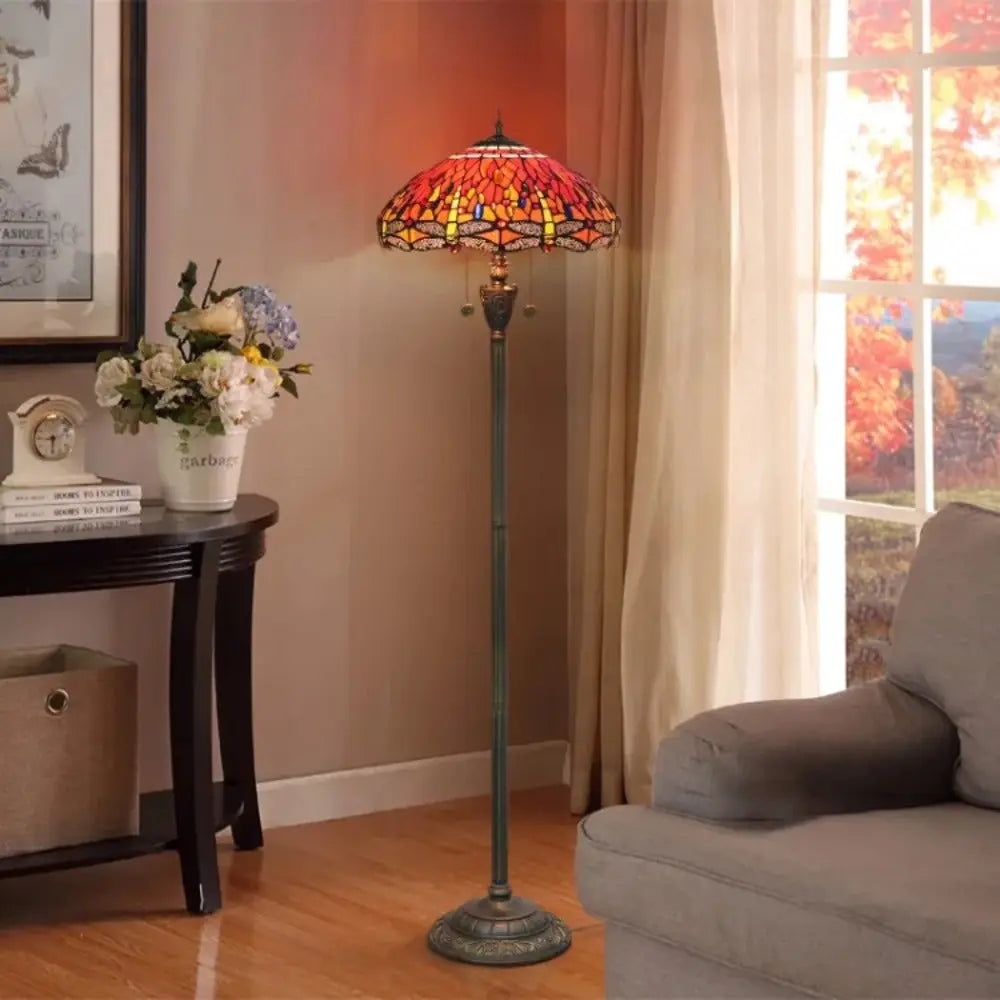 Dia45cm Stained Glass Red Dragonfly Lampshade Vintage Tiffany Floor Lamps for Sale - CTL