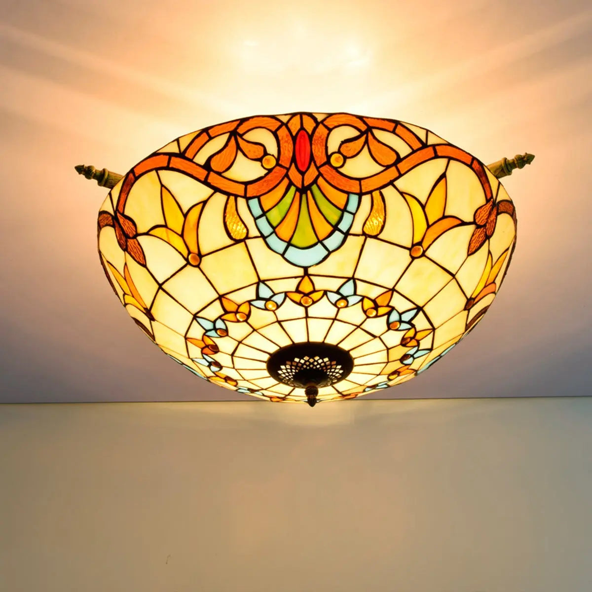 Dia55cm Stained Glass Baroque Lampshade Large Tiffany Style Ceiling Lamp - CTL
