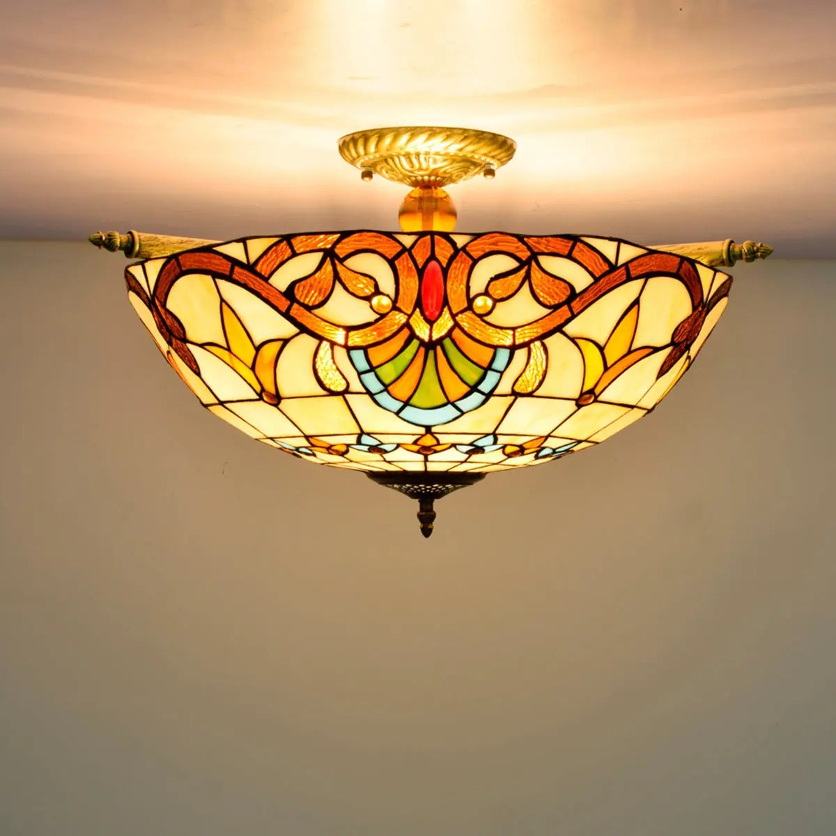 Dia55cm Stained Glass Baroque Lampshade Large Tiffany Style Ceiling Lamp - CTL