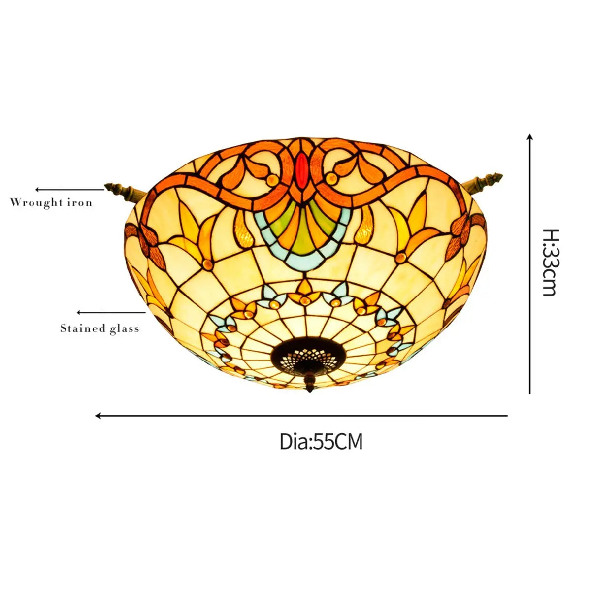 Dia55cm Stained Glass Baroque Lampshade Large Tiffany Style Ceiling Lamp - CTL