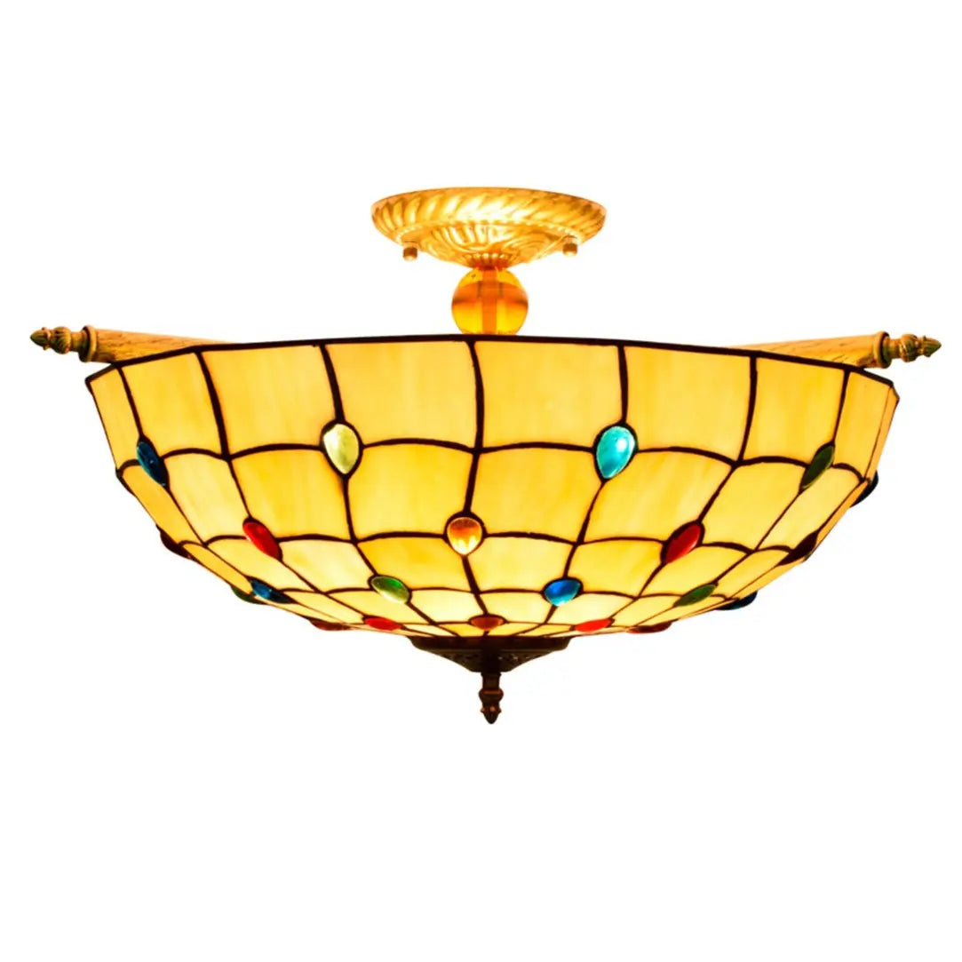 Dia55cm Stained Glass Beads Lampshade Large Yellow Tiffany Lamp Ceiling Light - CTL