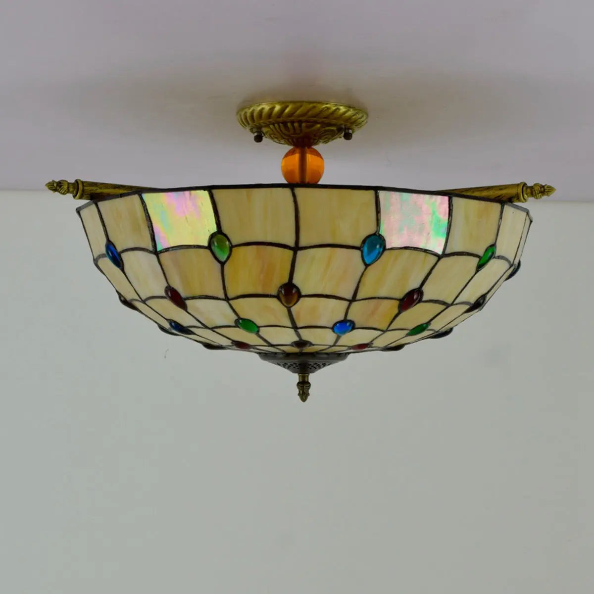 Dia55cm Stained Glass Beads Lampshade Large Yellow Tiffany Lamp Ceiling Light - CTL