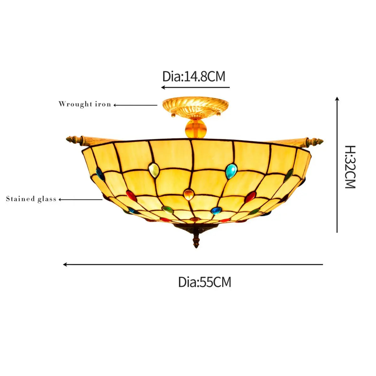 Dia55cm Stained Glass Beads Lampshade Large Yellow Tiffany Lamp Ceiling Light - CTL