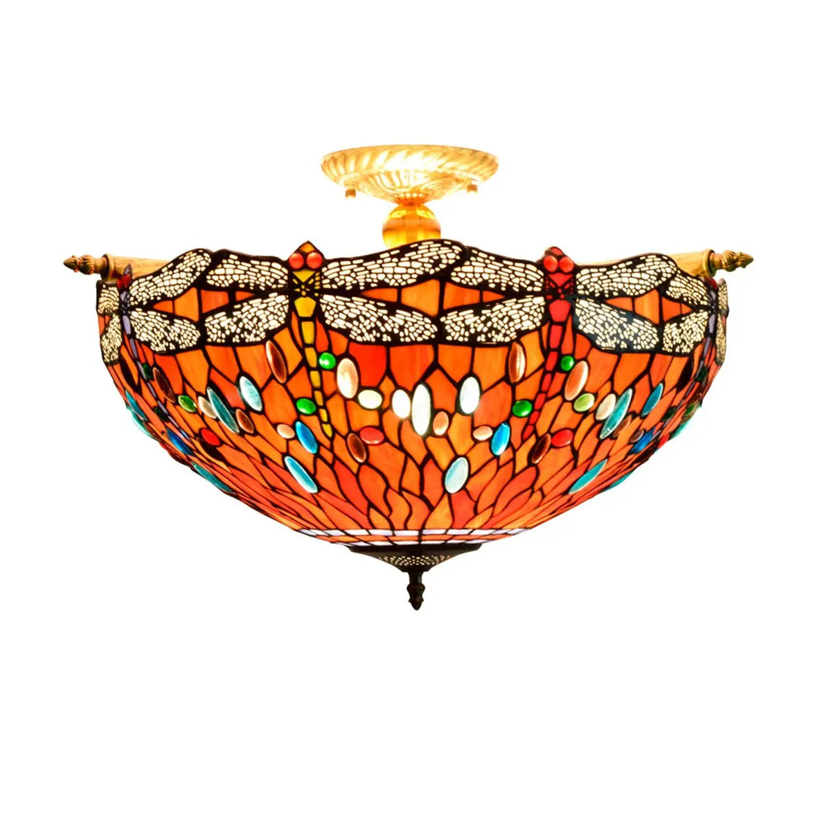 Dia55cm Stained Glass Colorful Dragonfly Floral Lampshade Large Tiffany Ceiling Lamp - CTL