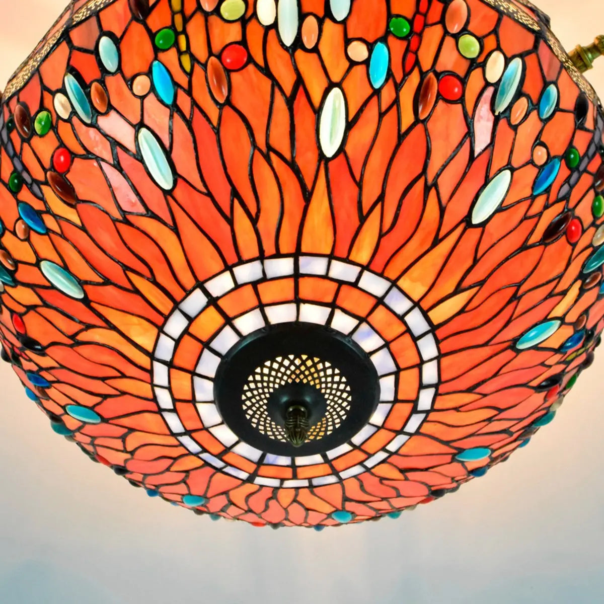 Dia55cm Stained Glass Colorful Dragonfly Floral Lampshade Large Tiffany Ceiling Lamp - CTL