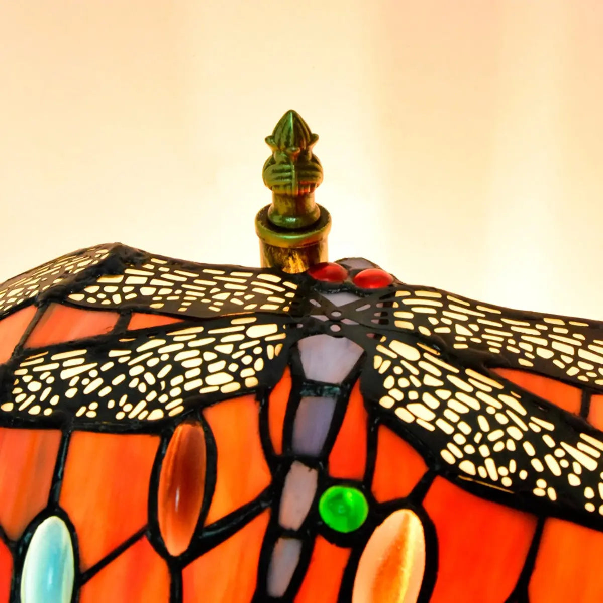 Dia55cm Stained Glass Colorful Dragonfly Floral Lampshade Large Tiffany Ceiling Lamp - CTL