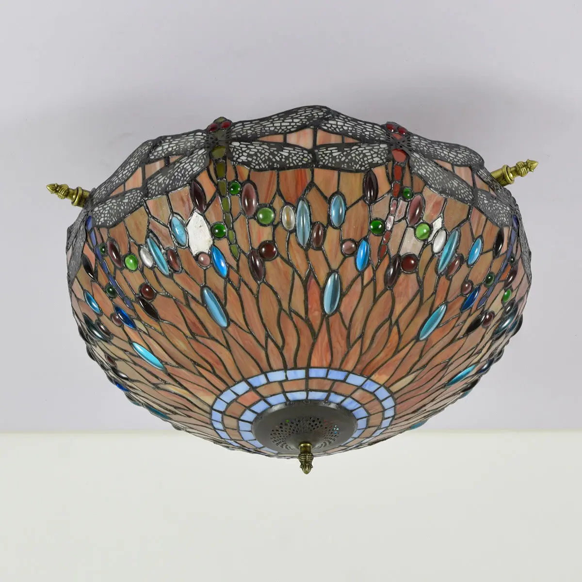 Dia55cm Stained Glass Colorful Dragonfly Floral Lampshade Large Tiffany Ceiling Lamp - CTL