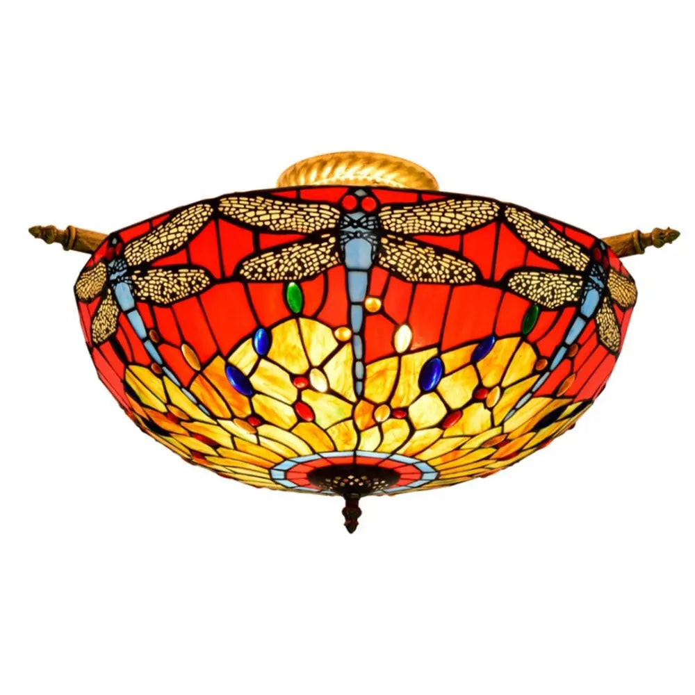 Dia55cm Stained Glass Dragonfly Lampshade Large Tiffany Ceiling Light - CTL
