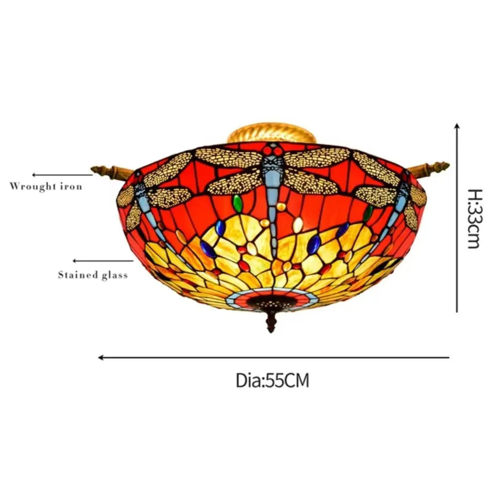 Dia55cm Stained Glass Dragonfly Lampshade Large Tiffany Ceiling Light - CTL