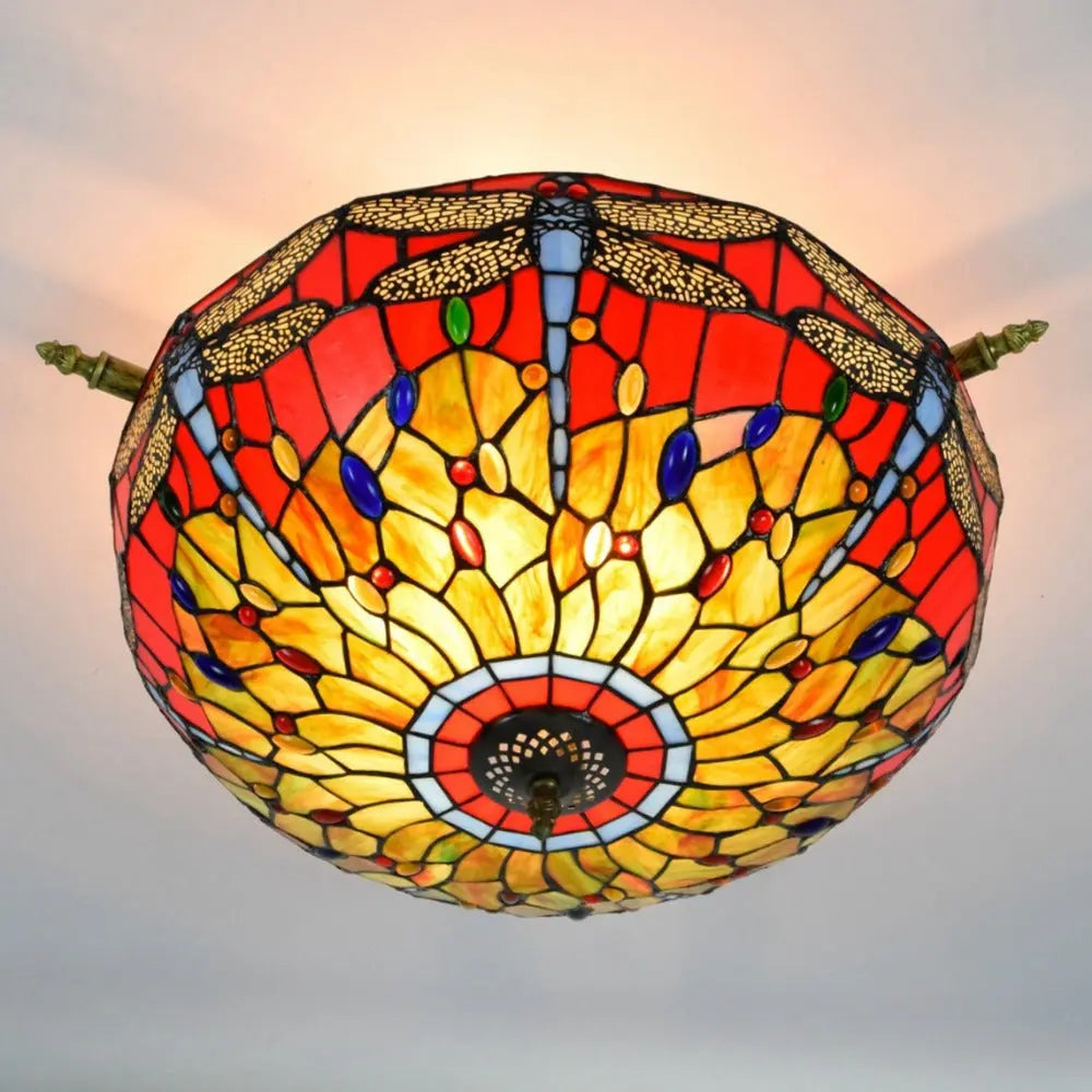 Dia55cm Stained Glass Dragonfly Lampshade Large Tiffany Ceiling Light - CTL