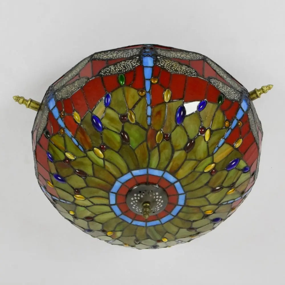 Dia55cm Stained Glass Dragonfly Lampshade Large Tiffany Ceiling Light - CTL