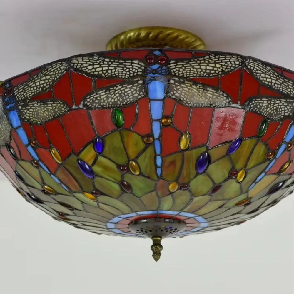 Dia55cm Stained Glass Dragonfly Lampshade Large Tiffany Ceiling Light - CTL