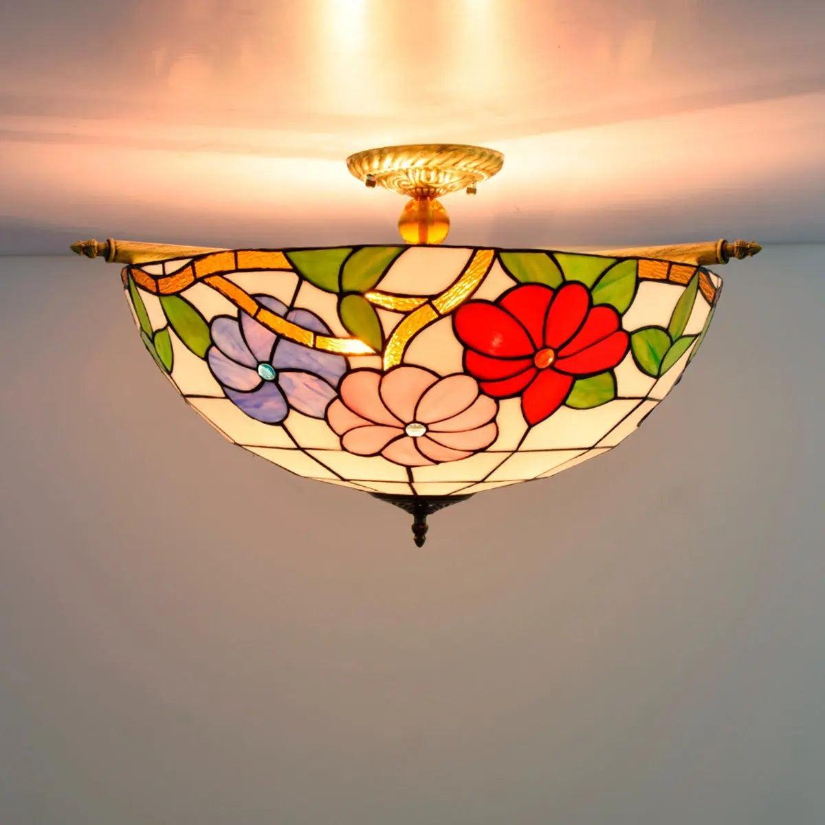 Dia55cm Stained Glass Morning Glory Lampshade Large Tiffany Ceiling Lamp - CTL