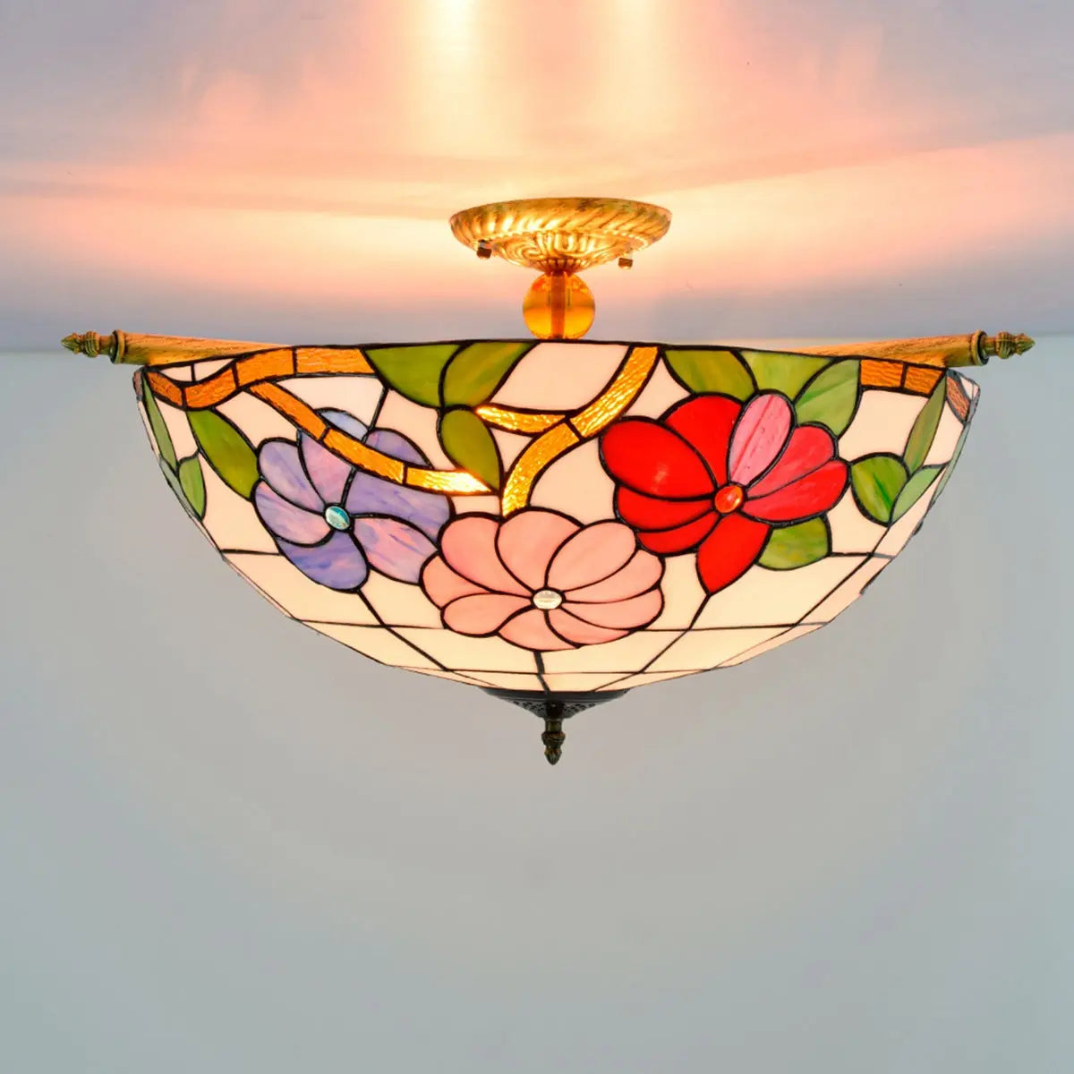 Dia55cm Stained Glass Morning Glory Lampshade Large Tiffany Ceiling Lamp - CTL