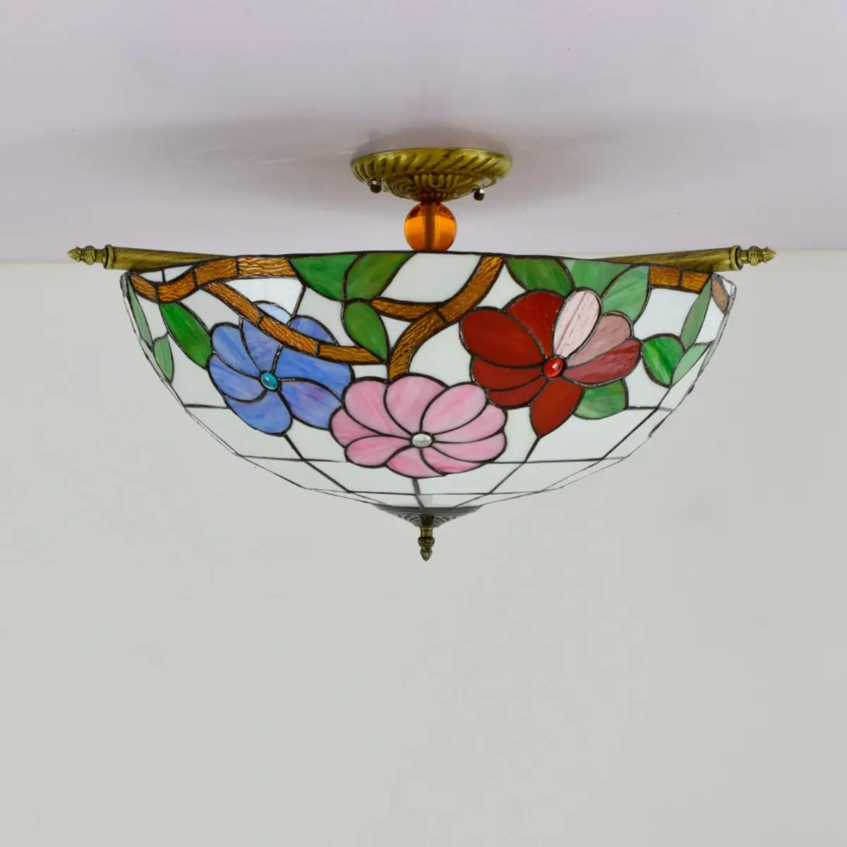 Dia55cm Stained Glass Morning Glory Lampshade Large Tiffany Ceiling Lamp - CTL