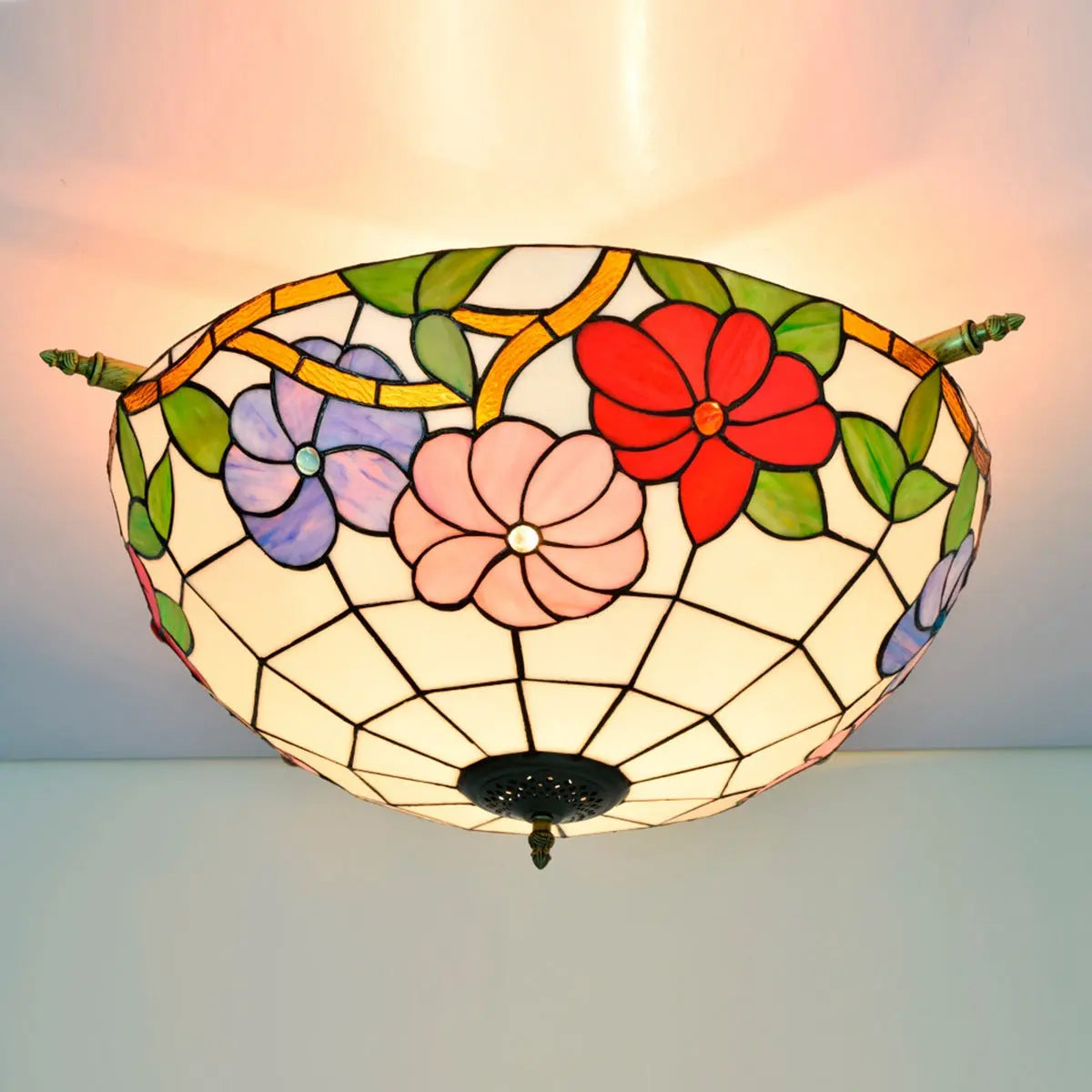 Dia55cm Stained Glass Morning Glory Lampshade Large Tiffany Ceiling Lamp - CTL