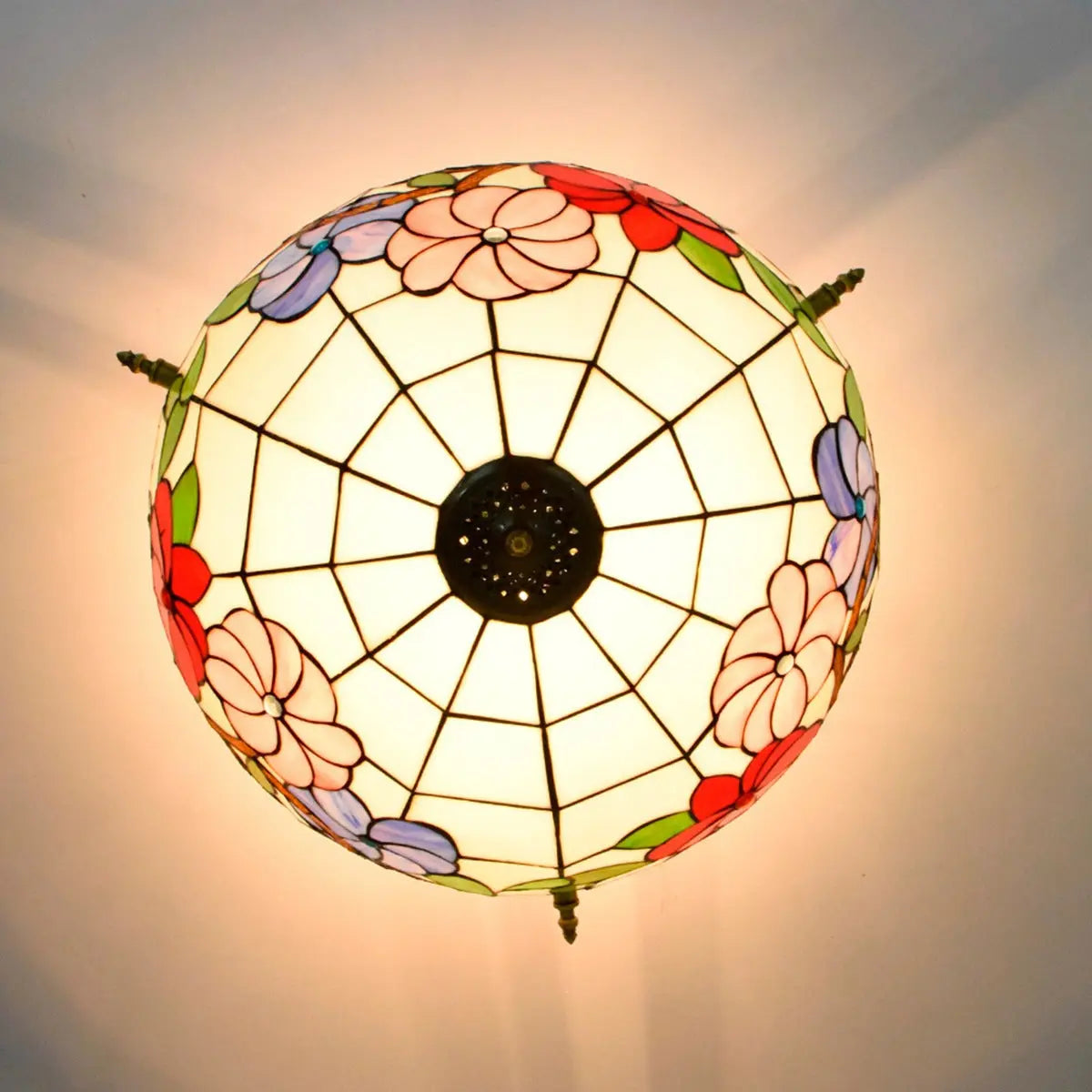 Dia55cm Stained Glass Morning Glory Lampshade Large Tiffany Ceiling Lamp - CTL