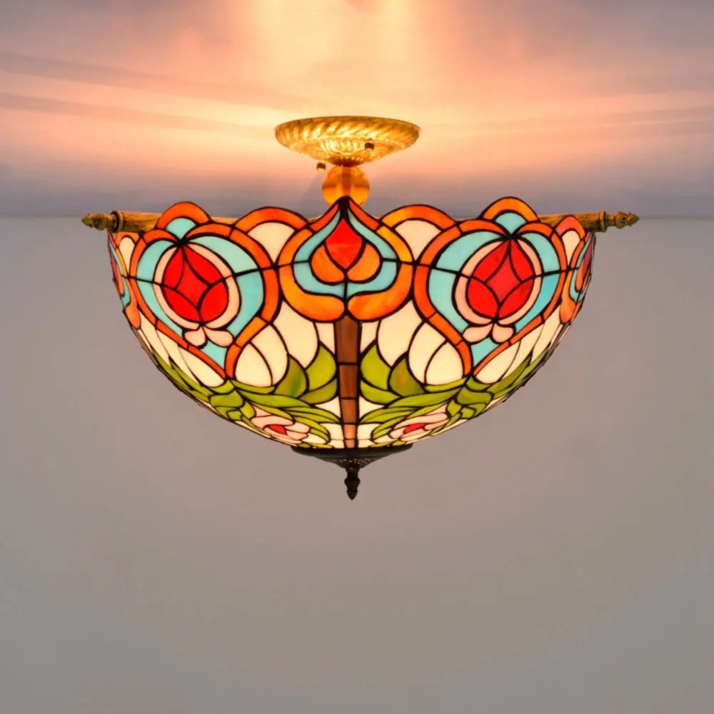 Dia55cm Stained Glass Peach Lampshade Large Tiffany Ceiling Lamp - CTL