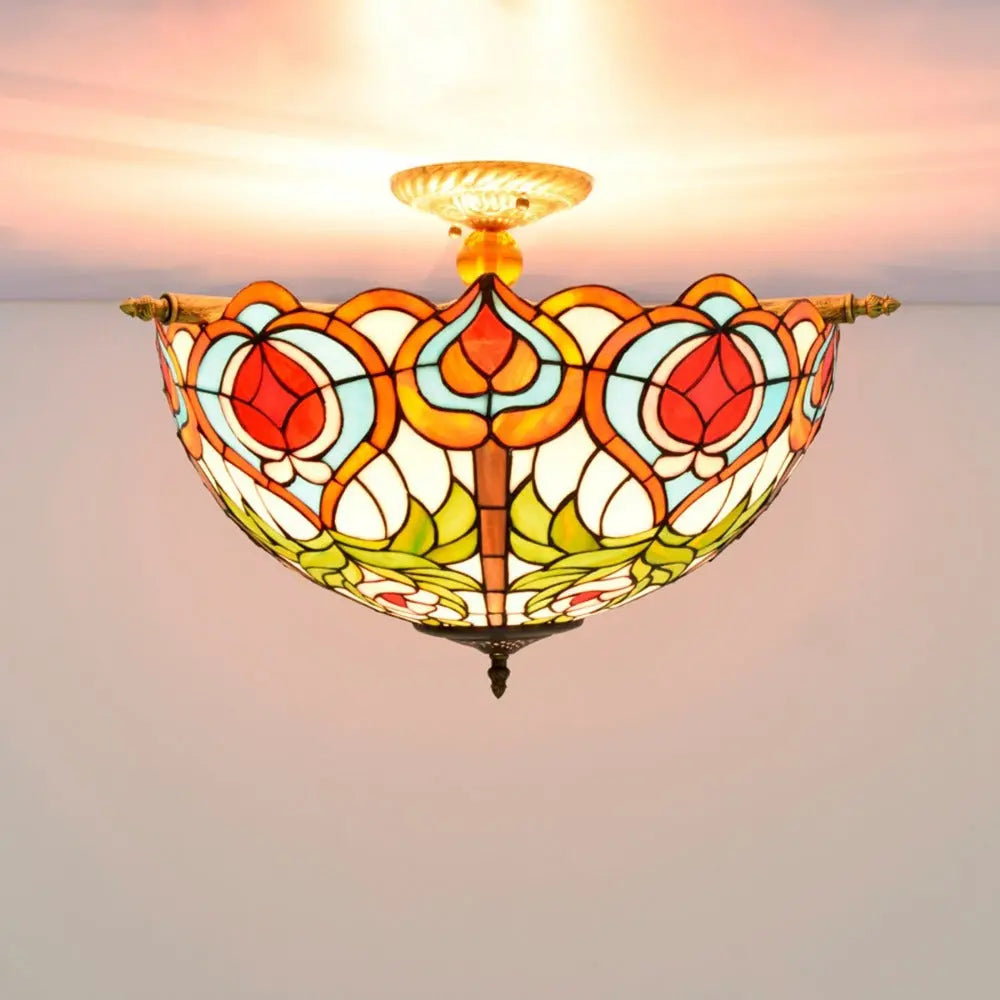 Dia55cm Stained Glass Peach Lampshade Large Tiffany Ceiling Lamp - CTL