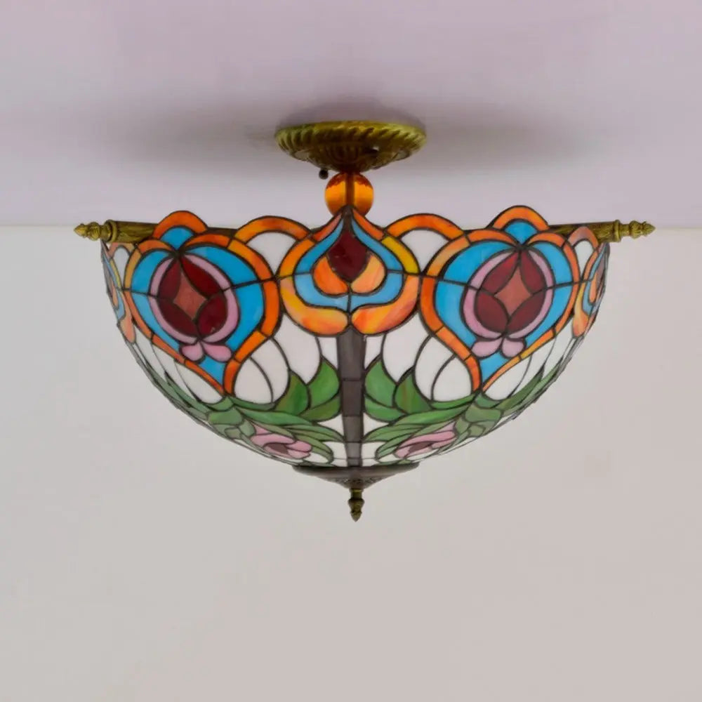 Dia55cm Stained Glass Peach Lampshade Large Tiffany Ceiling Lamp - CTL