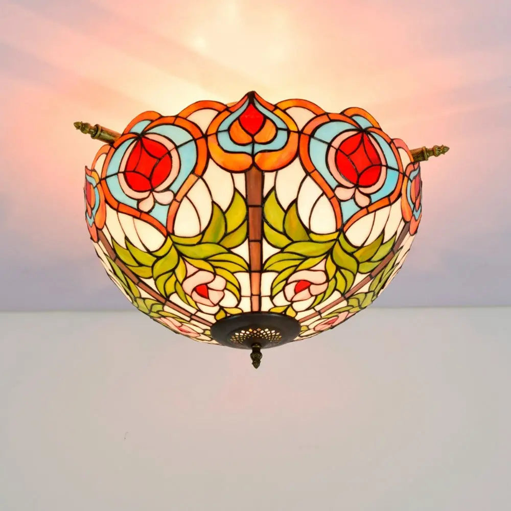 Dia55cm Stained Glass Peach Lampshade Large Tiffany Ceiling Lamp - CTL