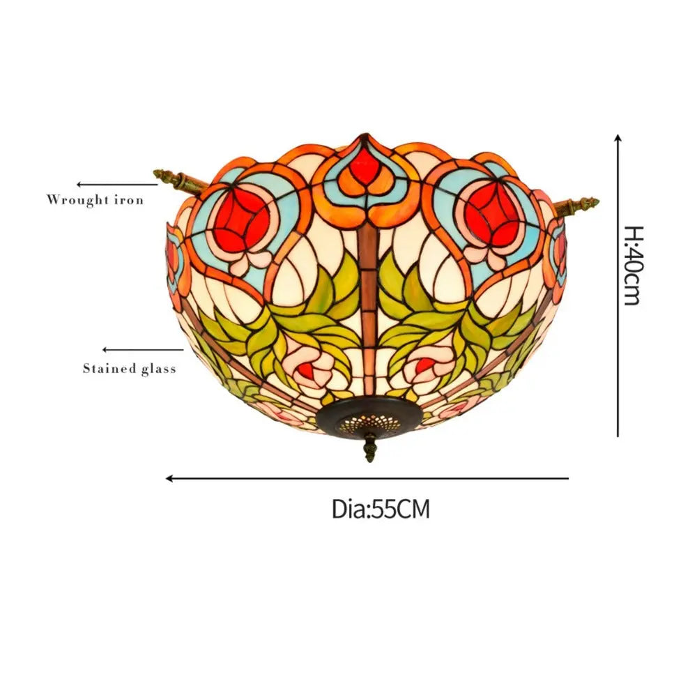 Dia55cm Stained Glass Peach Lampshade Large Tiffany Ceiling Lamp - CTL