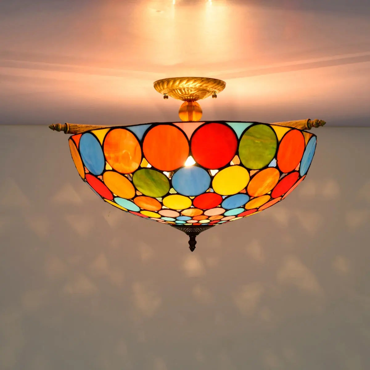 Dia55cm Stained Glass Bohemia Lampshade Large Tiffany Ceiling Light - CTL
