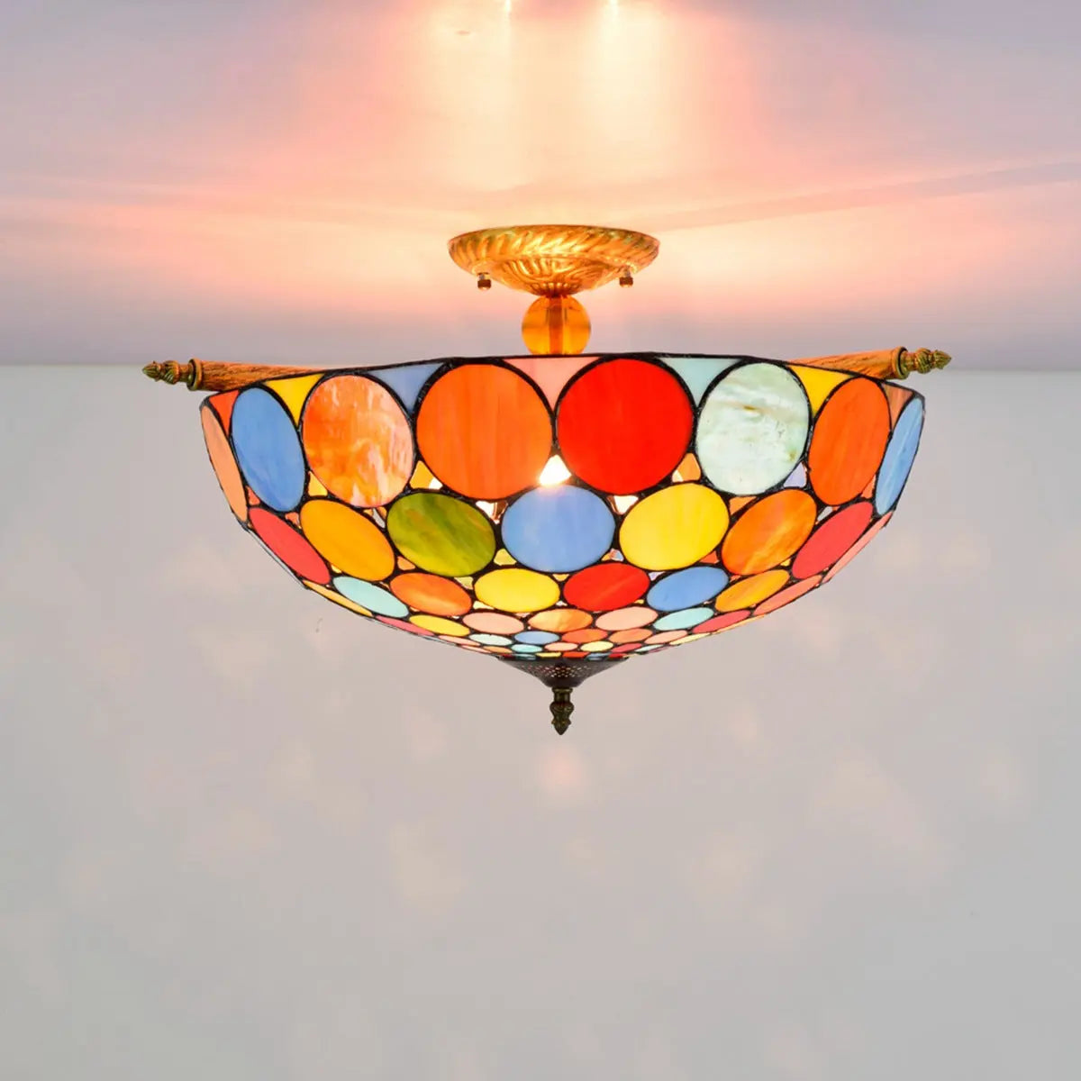 Dia55cm Stained Glass Bohemia Lampshade Large Tiffany Ceiling Light - CTL