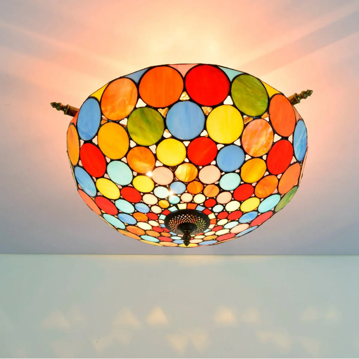 Dia55cm Stained Glass Bohemia Lampshade Large Tiffany Ceiling Light - CTL