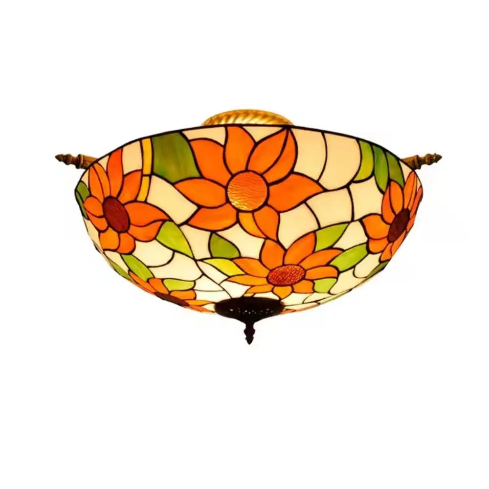Dia55cm Stained Glass Colorful Sunflower Floral Lampshade Large Tiffany Style Ceiling Light - CTL