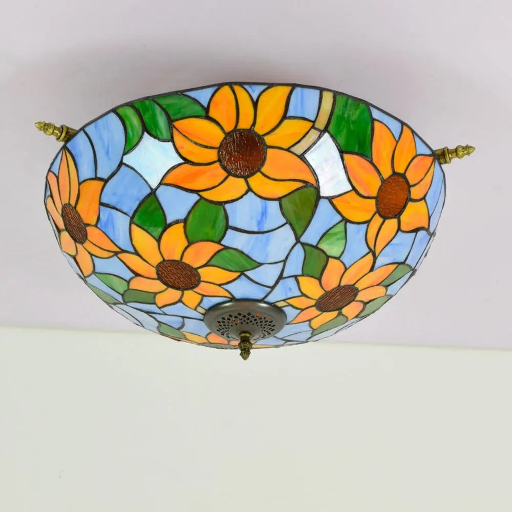 Dia55cm Stained Glass Colorful Sunflower Floral Lampshade Large Tiffany Style Ceiling Light - CTL