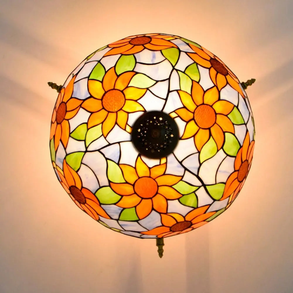 Dia55cm Stained Glass Colorful Sunflower Floral Lampshade Large Tiffany Style Ceiling Light - CTL