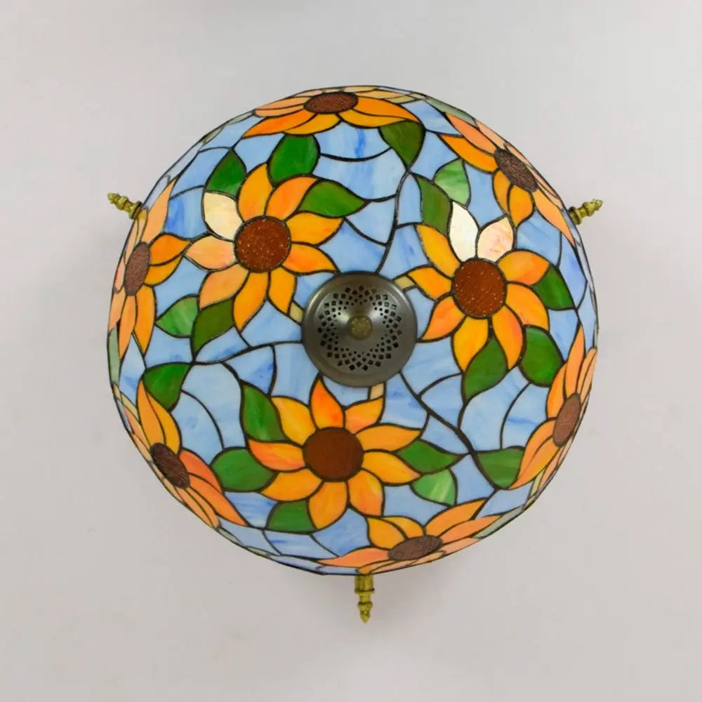 Dia55cm Stained Glass Colorful Sunflower Floral Lampshade Large Tiffany Style Ceiling Light - CTL