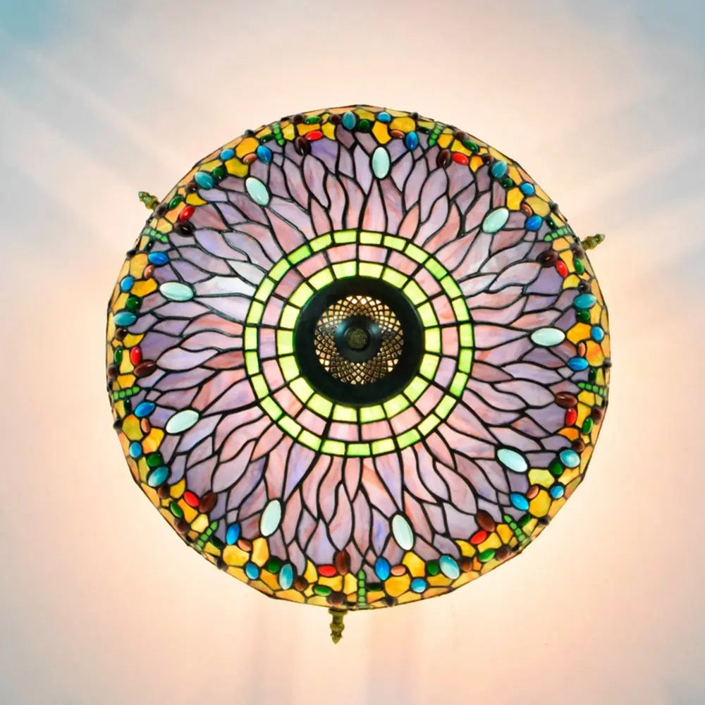 Dia55cm Stained Glass Dragonfly Lampshade Tiffany Style Flush Mount Ceiling Light - CTL
