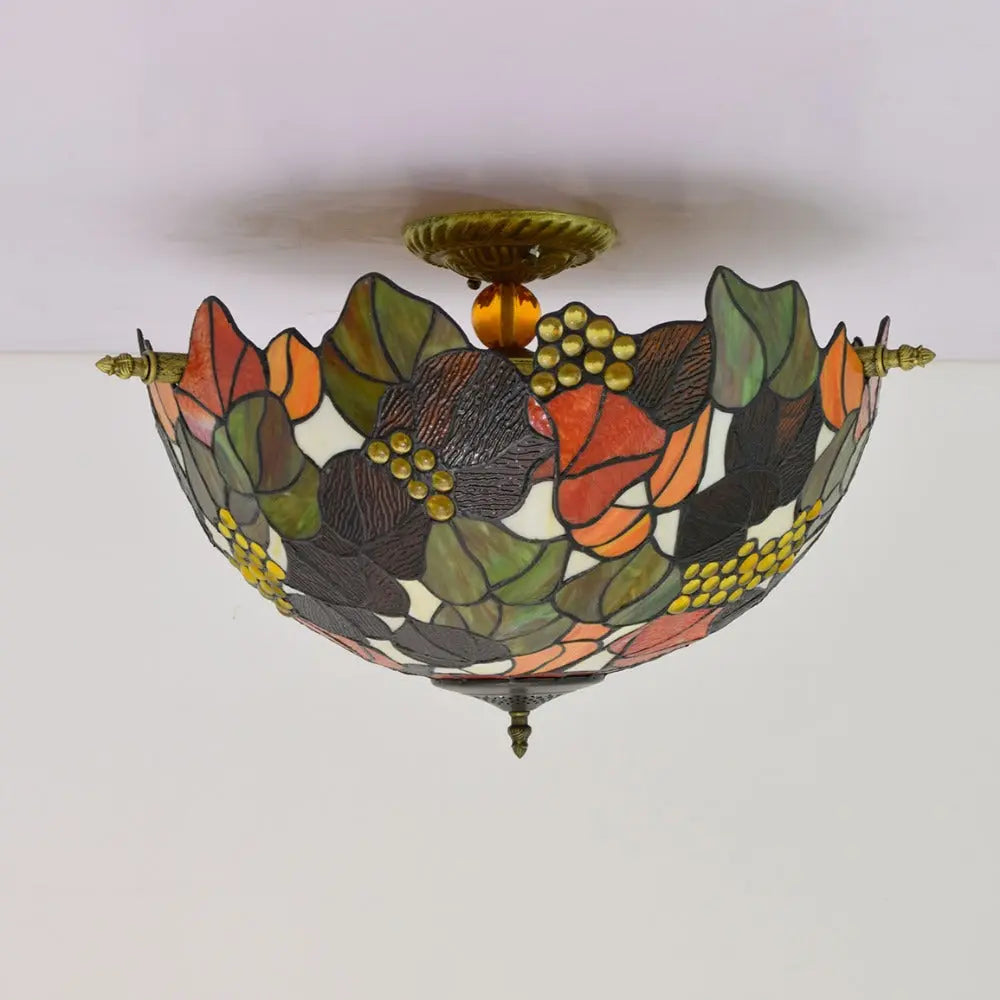 Dia55cm Stained Glass Grape Floral Lampshade Large Tiffany Style Ceiling Lamp - CTL