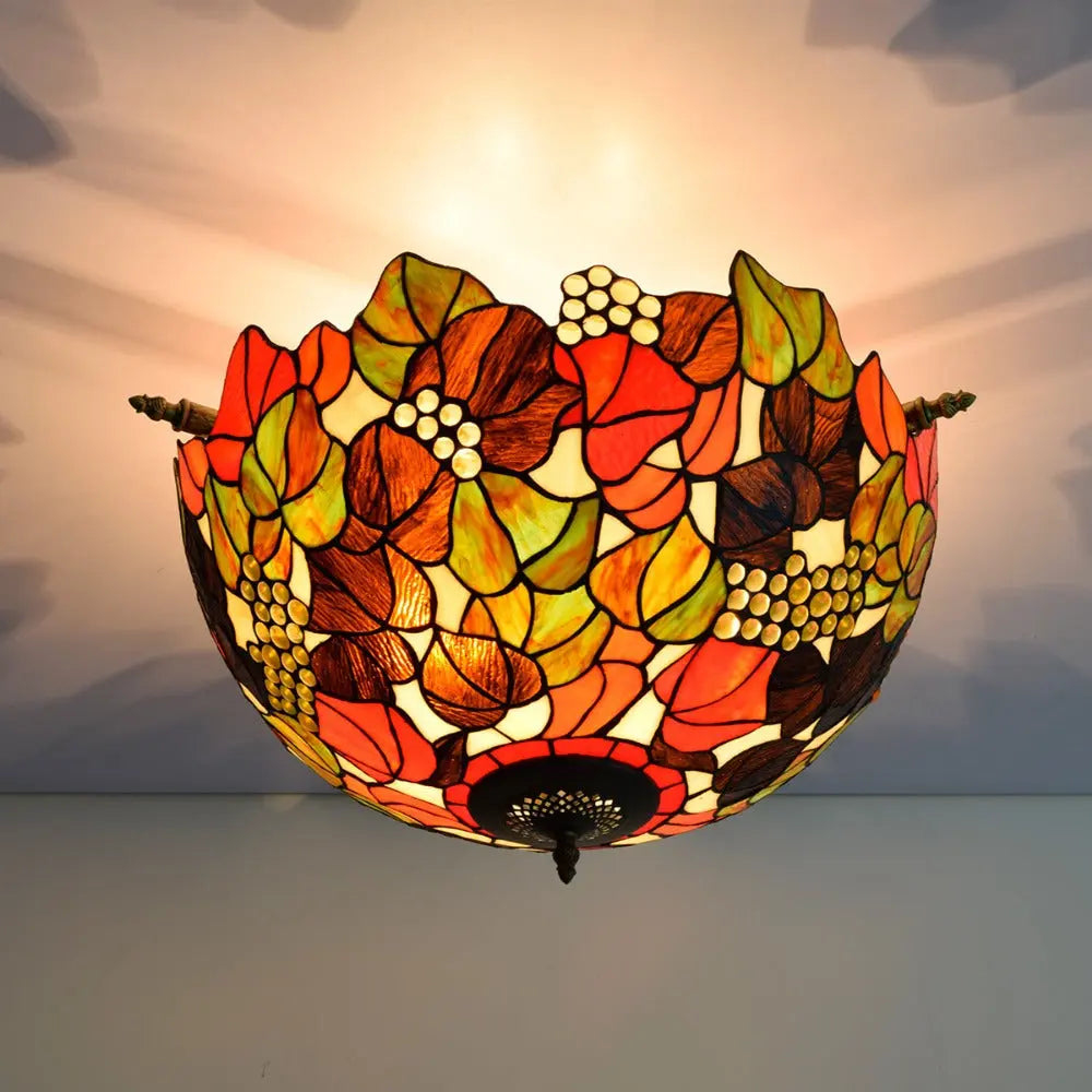 Dia55cm Stained Glass Grape Floral Lampshade Large Tiffany Style Ceiling Lamp - CTL