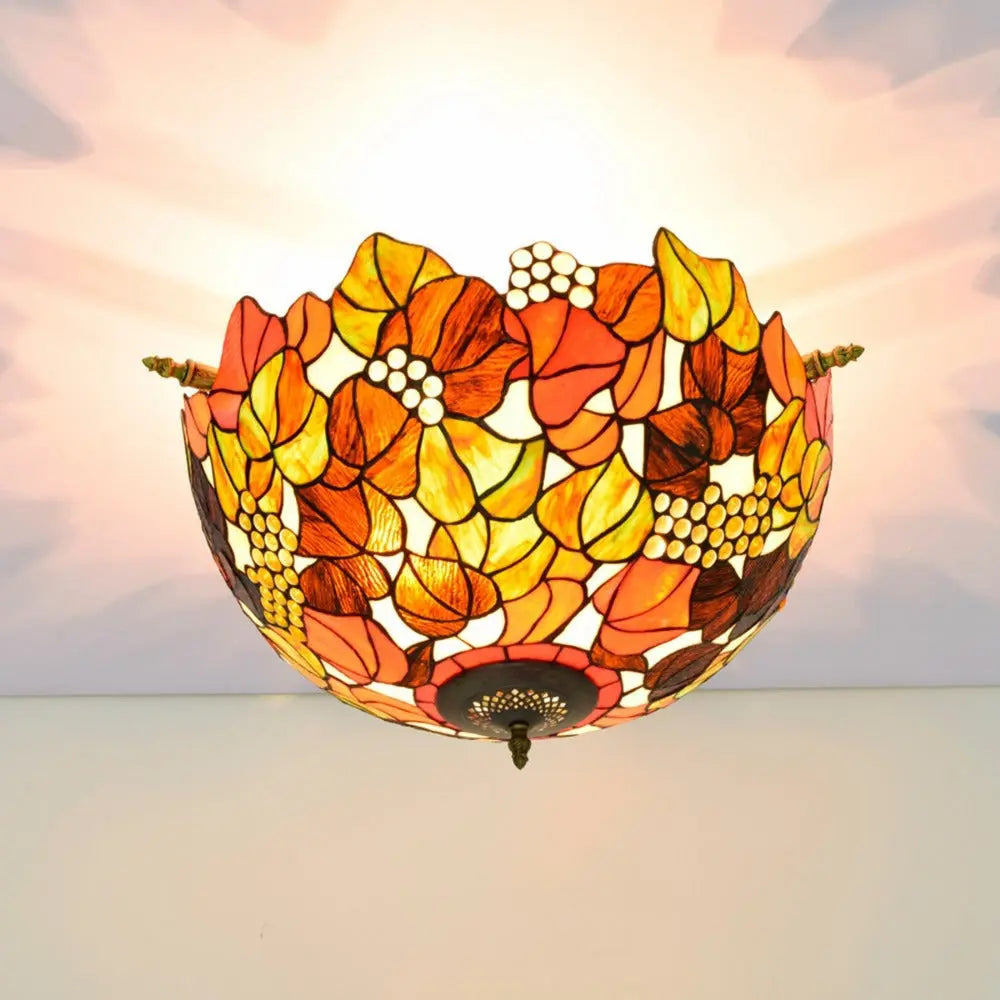Dia55cm Stained Glass Grape Floral Lampshade Large Tiffany Style Ceiling Lamp - CTL