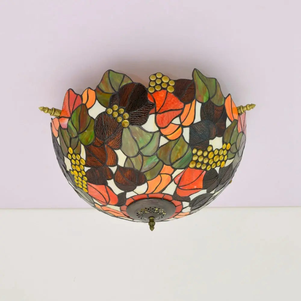 Dia55cm Stained Glass Grape Floral Lampshade Large Tiffany Style Ceiling Lamp - CTL