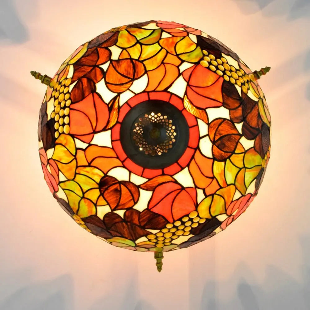Dia55cm Stained Glass Grape Floral Lampshade Large Tiffany Style Ceiling Lamp - CTL