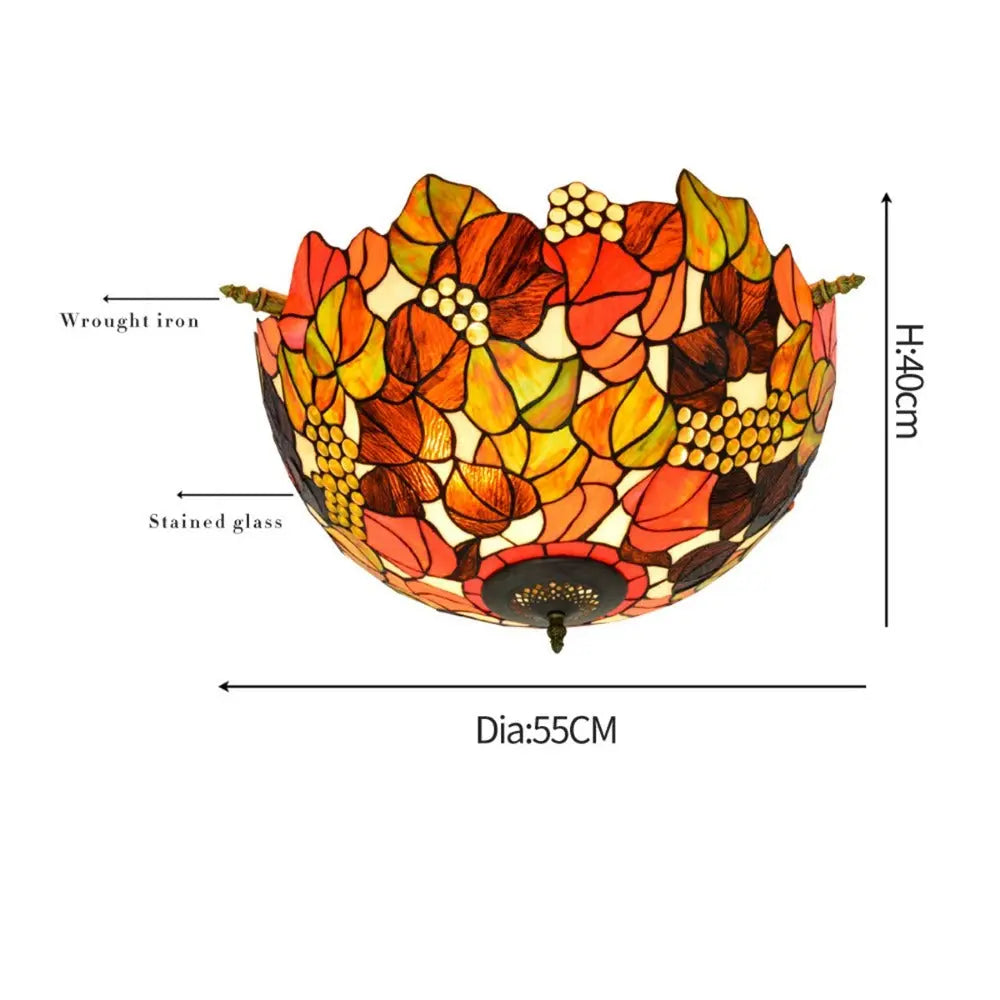Dia55cm Stained Glass Grape Floral Lampshade Large Tiffany Style Ceiling Lamp - CTL