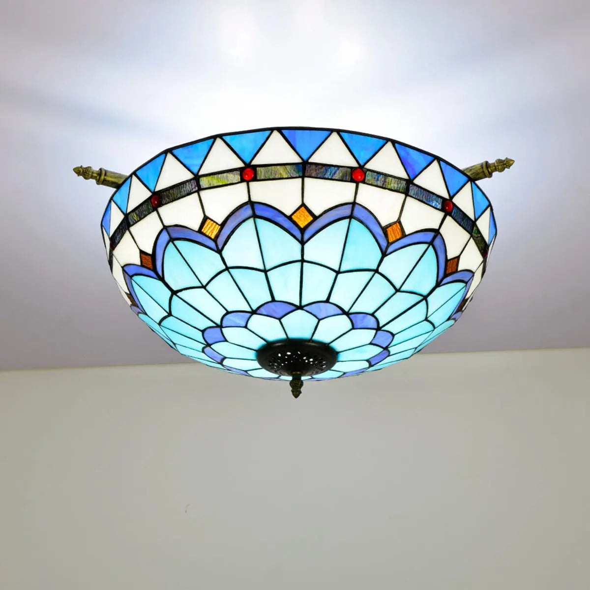 Dia55cm Stained Glass Blue Lampshade Large Tiffany Ceiling Light - CTL