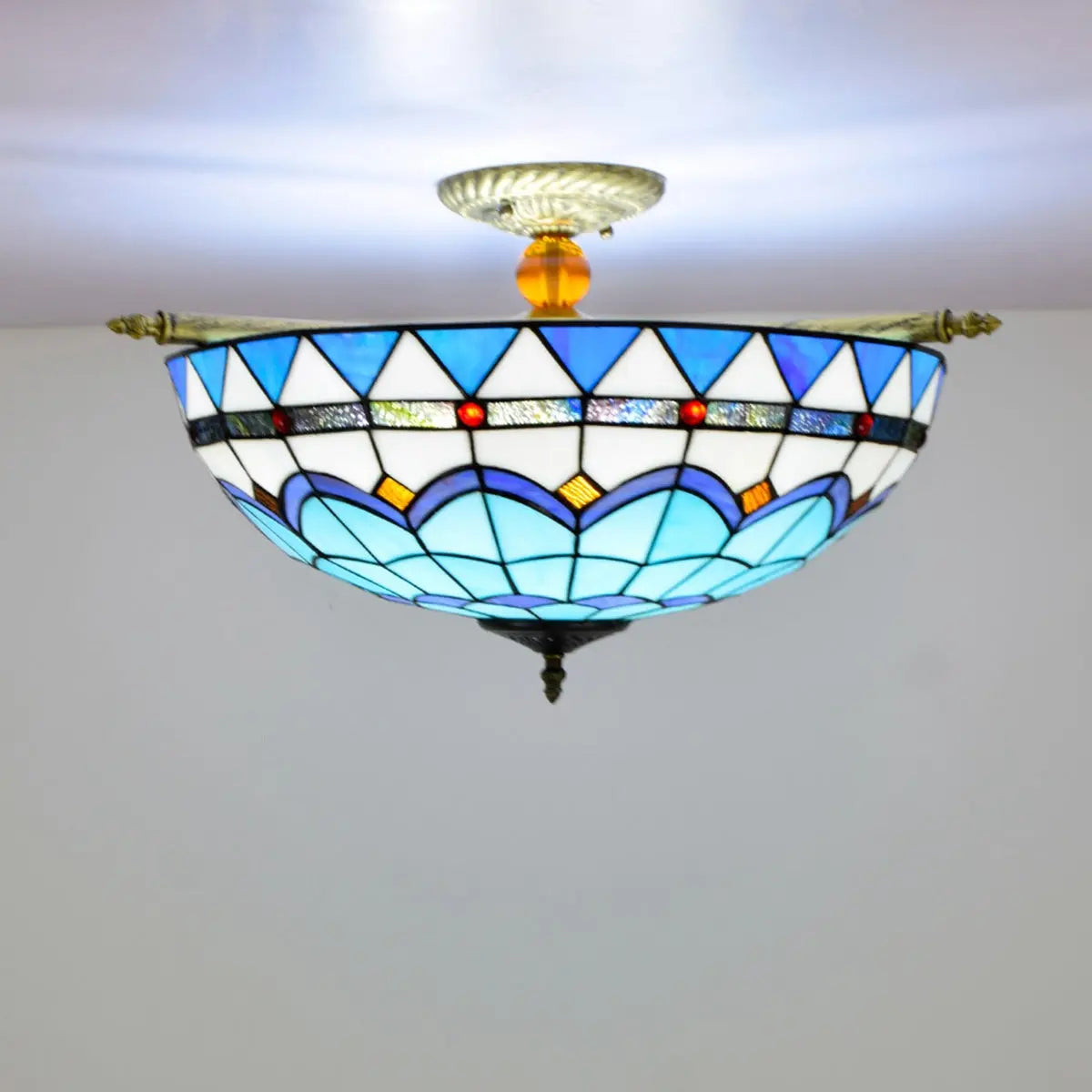 Dia55cm Stained Glass Blue Lampshade Large Tiffany Ceiling Light - CTL