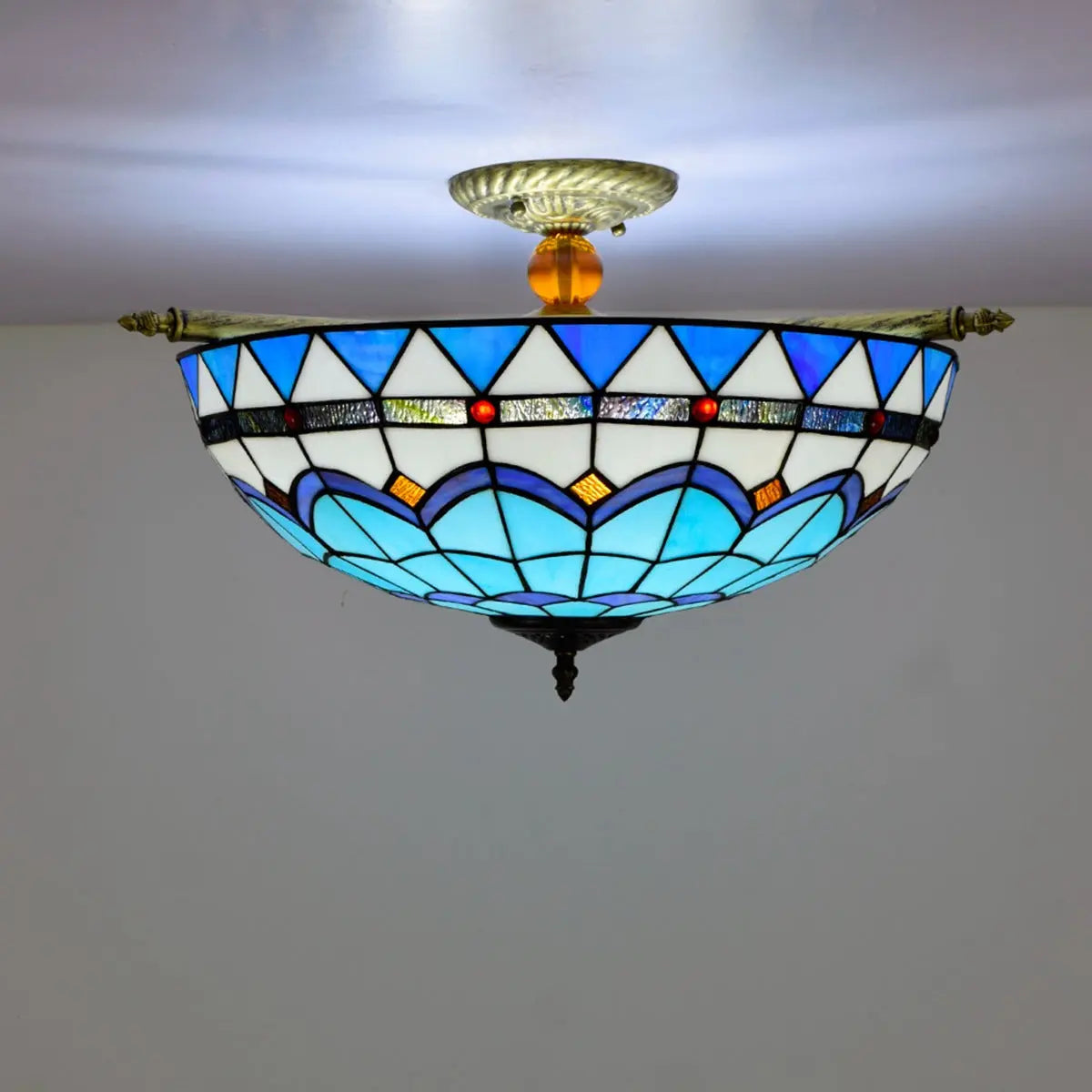 Dia55cm Stained Glass Blue Lampshade Large Tiffany Ceiling Light - CTL